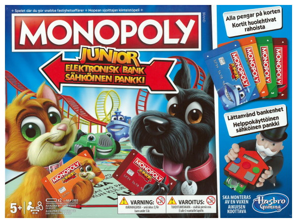 Hasbro Monopoly Junior Sähköinen Pankki (Electronic Banking) peli edullisesti HyväPeli.fi:stä. Hinta: 26,80 €. Tuoteryhmä: Lautapelit ja seurapelit.